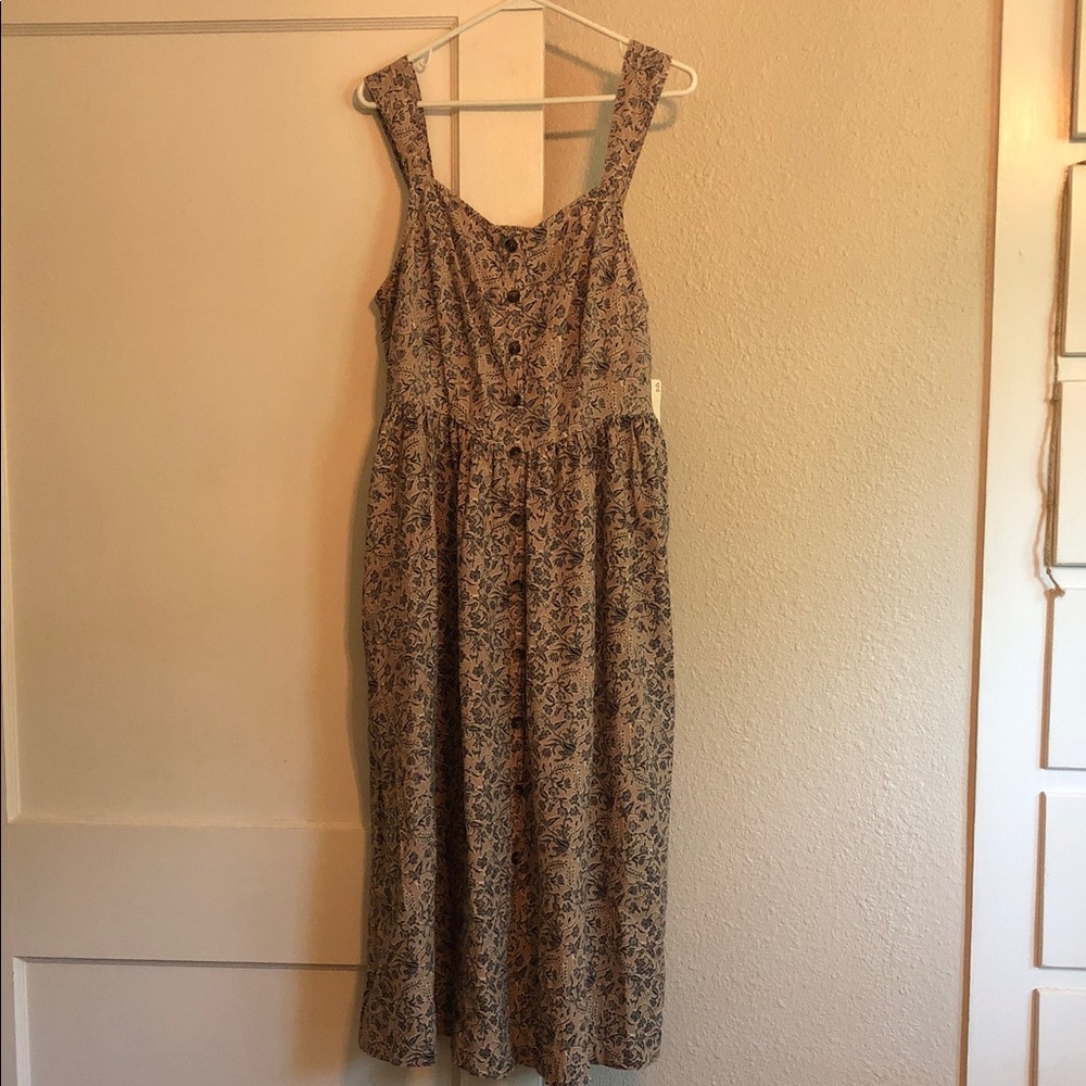 Ana Beige Floral Midi Dress with Wide Straps